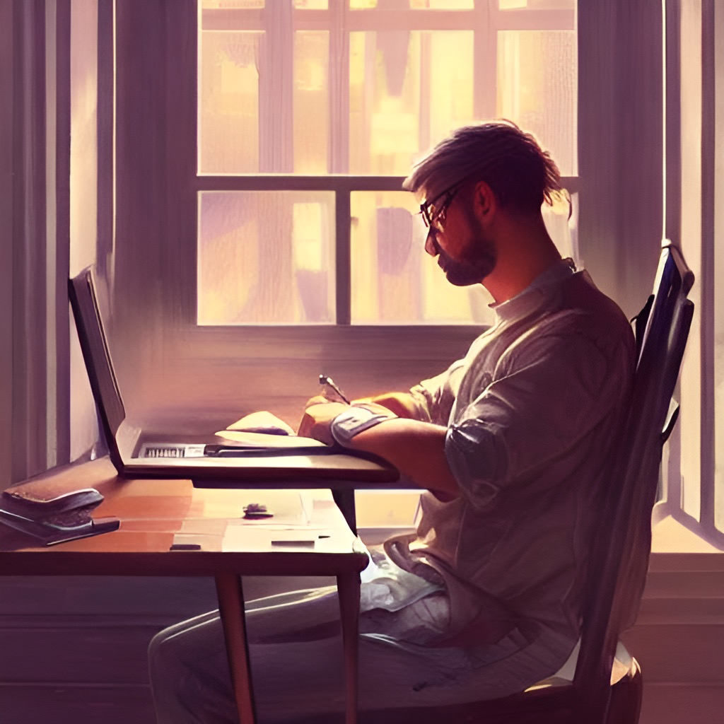 person sitting on laptop and thinks about blog centents