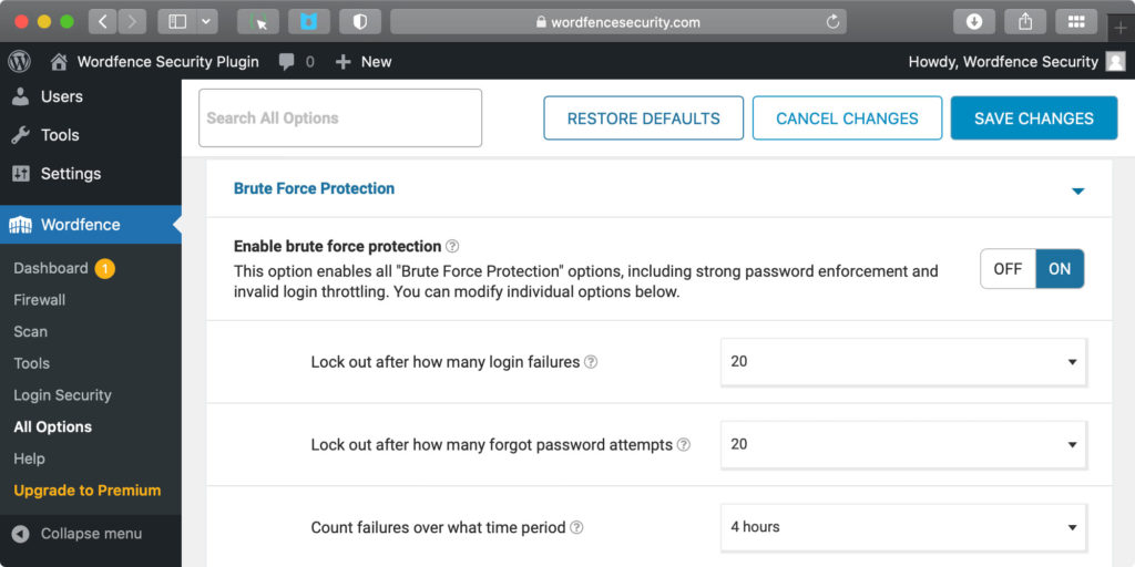 wordpress exploit wordfence brute force protection