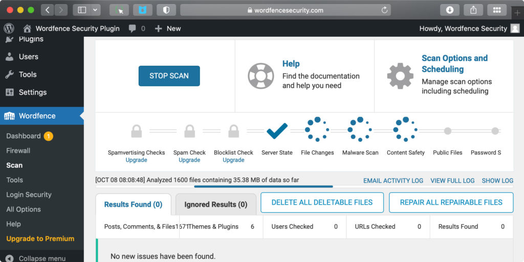 wordpress exploit wordfence firewall scan