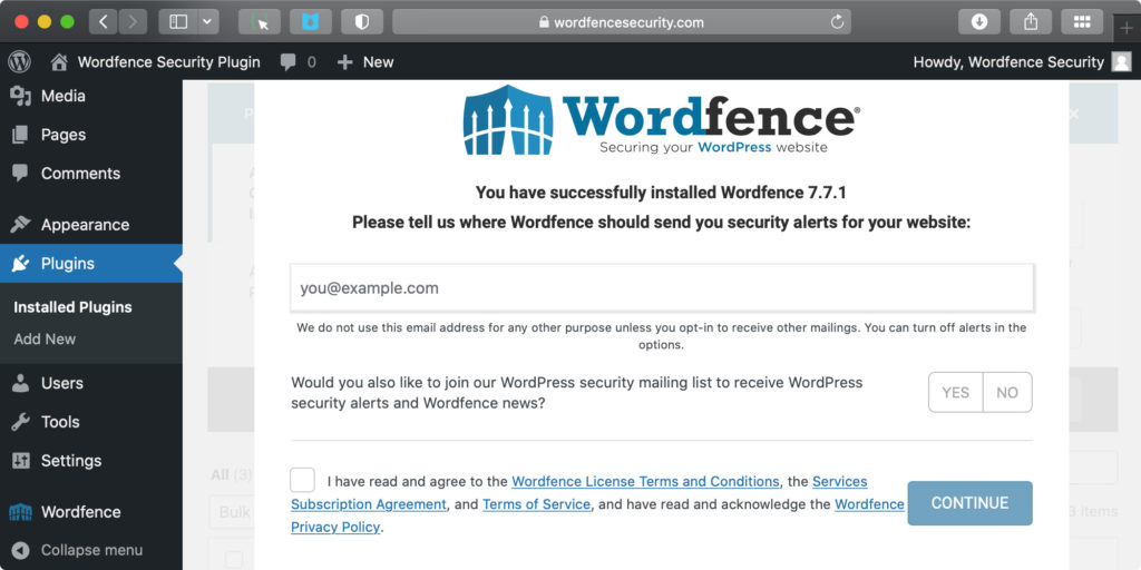 wordpress exploit wordfence setup step 1